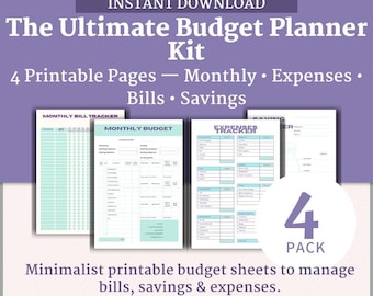 Planer Budżetu Teal do Wydruku | Miesięczny Tracker Finansów, Organizator Wydatków i Oszczędności, Lista Kontrolna Rachunków w PDF | Pobierz Natychmiast