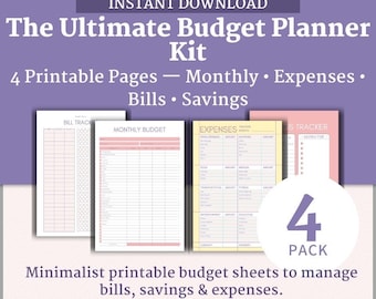 Różowy planer budżetowy | Miesięczny rejestr finansów, organizer wydatków i oszczędności, lista kontrolna rachunków w formacie PDF | Natychmiastowe pobranie