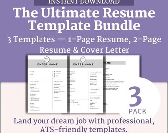 Zestaw szarych szablonów CV | Zestaw 3 szablonów CV i listów motywacyjnych zgodnych z systemem ATS | Edytowalny w Canva, do natychmiastowego pobrania