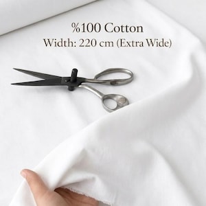 100% Cotton Fabric White Colour, Extra Wide 220cm, Natural Eco-Friendly Muslin for Sewing