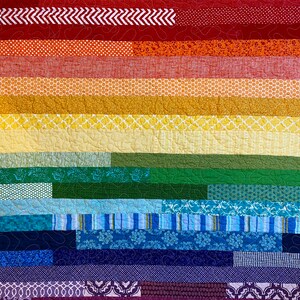 Rainbow pieced quilt, baby quilt, lap quilt, patchwork quilt 40” x 40”