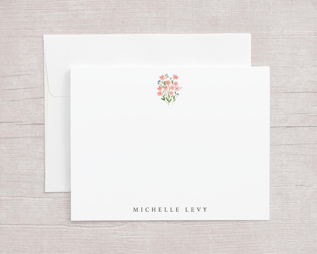 Pink Flower Bouquet Stationery, Set of 12 Personalized Note Cards - Etsy