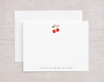 Coquette Cherries, Stationery with Watercolor Fruit and Bow