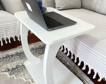 Mesa auxiliar con ruedas en forma de C para portátil, mesa auxiliar para espacios pequeños.
