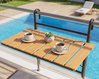 Mesa plegable de madera para balcón, mesa colgante para barandilla, escritorio de patio que ahorra espacio, mesa de exterior de altura ajustable, mesa de camping de pino macizo