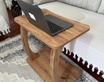 Mesa auxiliar en forma de C, soporte para portátil, mesa auxiliar para espacios pequeños, escritorio, mesa de centro, bandeja de desayuno y mesa auxiliar