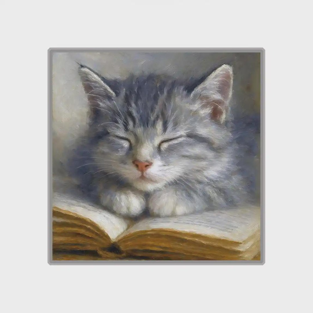 Fine Art Print of a Gray and White Tabby Kitten on Fine Art Paper. Oil ...