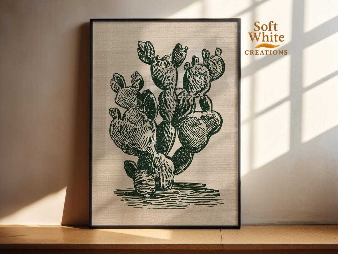 Vintage Cactus Wall Art Print | Southwestern Desert Illustration Decor ...