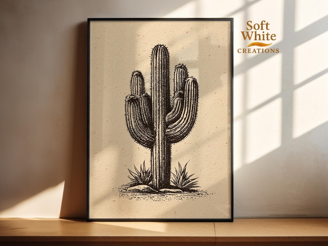 Vintage Cactus Wall Art Print | Southwestern Desert Illustration ...
