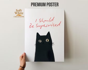 Black Cat Wall Poster | Funny Cat Art | Minimalist Cat Painting | Modern Humor Wall Decor