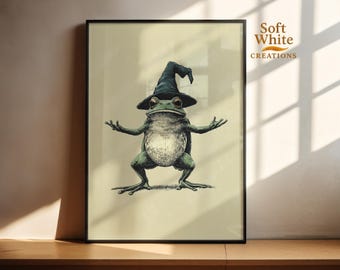 Wizard Frog Art Print | Magical Frog Wall Art | Witchy Animal Illustration | Cottagecore Fantasy Decor | Whimsical Amphibian Artwork