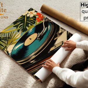 Vinyl Record Player Poster | Tropical Turntable Poster | Retro Music Decor | Vintage Vinyl Lover Gift | Mid Century Style image 6