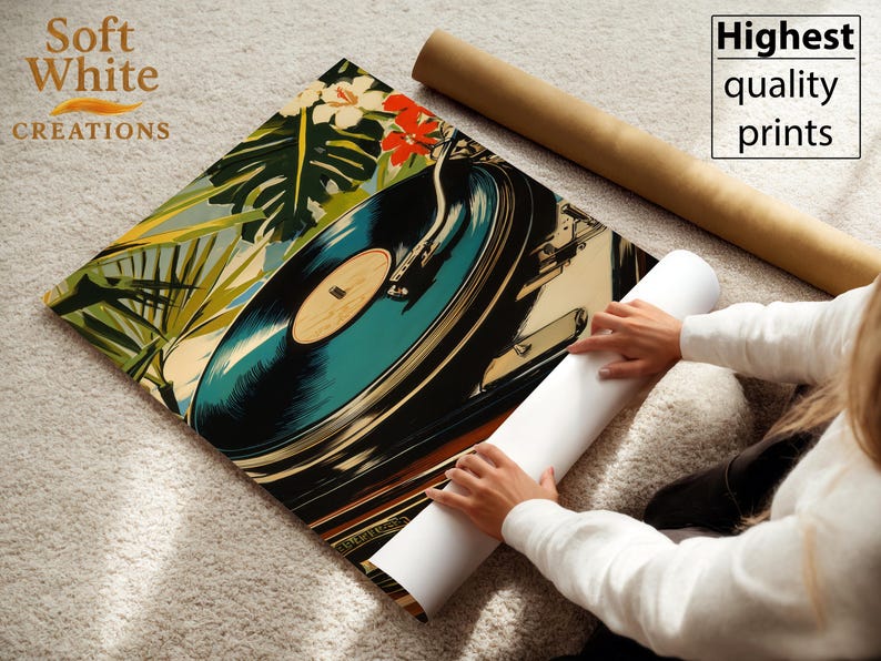 Vinyl Record Player Poster | Tropical Turntable Poster | Retro Music Decor | Vintage Vinyl Lover Gift | Mid Century Style image 6
