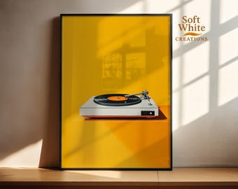 Impression d'art mural tourne-disque rétro | Affiche en vinyle pour platine vinyle | Décoration musicale vintage | Art moderne du milieu du siècle | Cadeau audiophile