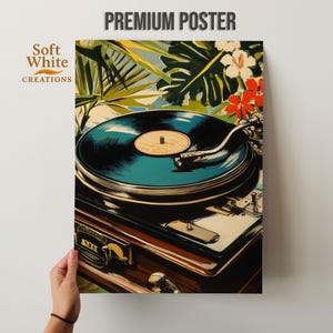 Vinyl Record Player Poster | Tropical Turntable Poster | Retro Music Decor | Vintage Vinyl Lover Gift | Mid Century Style image 4