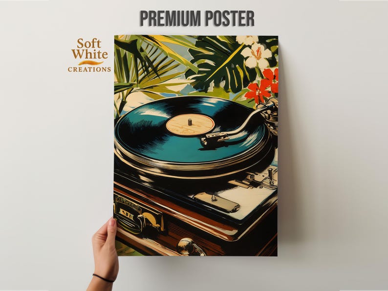 Vinyl Record Player Poster | Tropical Turntable Poster | Retro Music Decor | Vintage Vinyl Lover Gift | Mid Century Style image 4