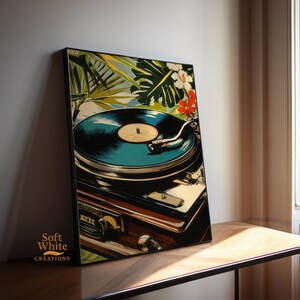 Vinyl Record Player Poster | Tropical Turntable Poster | Retro Music Decor | Vintage Vinyl Lover Gift | Mid Century Style image 5
