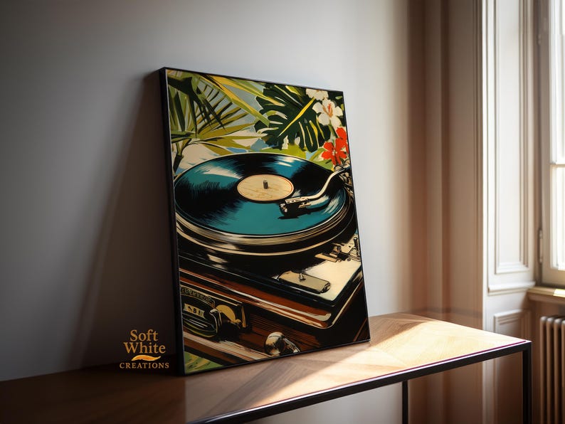 Vinyl Record Player Poster | Tropical Turntable Poster | Retro Music Decor | Vintage Vinyl Lover Gift | Mid Century Style image 5