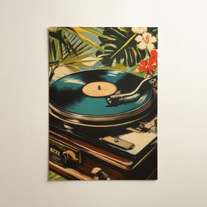 Vinyl Record Player Poster | Tropical Turntable Poster | Retro Music Decor | Vintage Vinyl Lover Gift | Mid Century Style image 2