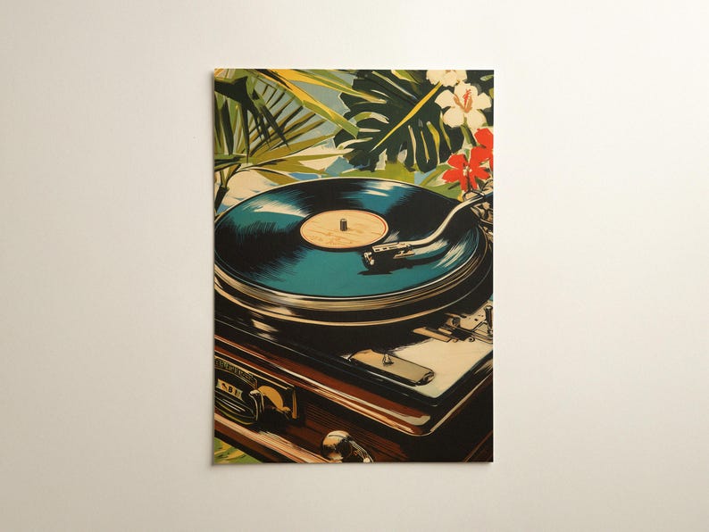Vinyl Record Player Poster | Tropical Turntable Poster | Retro Music Decor | Vintage Vinyl Lover Gift | Mid Century Style image 2