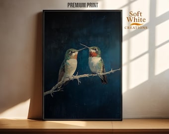 Romantic Hummingbird Wall Art Print | Colorful Bird Painting | Nature Home Decor | Gift for Bird Lovers,