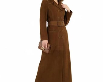 Handmade Suede Leather Trench Coat | Women's Longline Overcoat