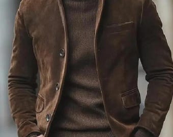 Men’s Handmade Real Suede Leather Jacket | Genuine Suede Coat | Classic Casual Outerwear