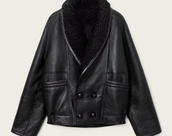 Women’s Shearling Lined Coat | Genuine Sheep Leather Outerwear | Oversized Collared Real Jacket By Embroz