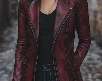 Women’s Vintage Real Leather Jacket | Handmade Zipper Pocket Leather Coat | Classic Retro Outerwear