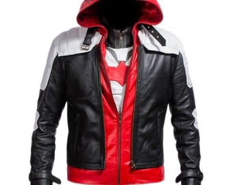 Batman Arkham Knight Leather Jacket | Hooded Biker Cosplay Costume