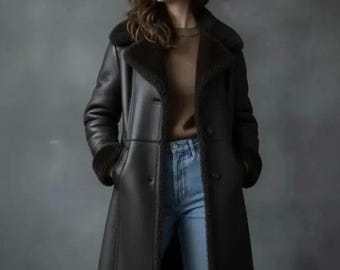 Women’s Handmade Brown Shearling Leather Coat | Real Sheepskin Winter Jacket By Embroz