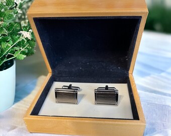 Brushed Gray Stainless Steel Cuff Links, Rectangular Shape