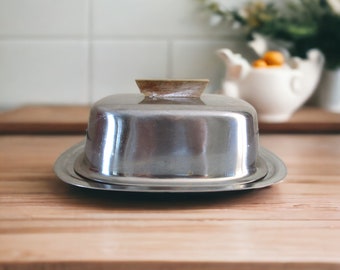 Vintage Stainless Steel Cheese Dish with Lid