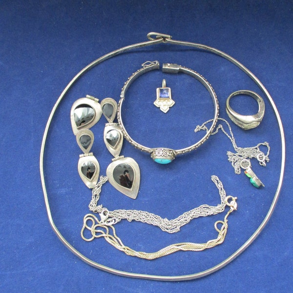 Scrap Vintage Sterling Silver Lot Broken Jewelry 53.31g Including Gems