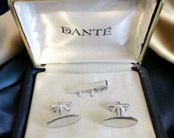 Vintage Sterling Silver Cuff Links and Tie Clip by Dante