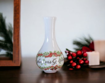 Vintage Enesco Seasons Greetings Bud Vase 1979, Christmas Vase