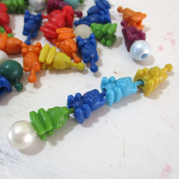 Vintage Bear and Round Multi Color Pop Beads