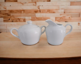 Vintage White Creamer and Sugar Bowl with Lid by Yamaka Kentshire Japan
