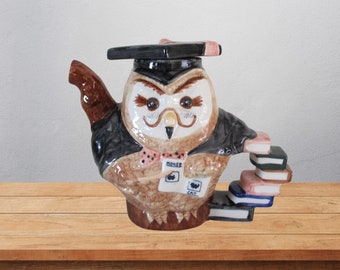 Vintage Teacher, Professor, Graduate Owl Teapot, Handcrafted in Thailand