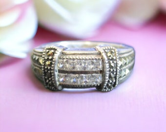 Judith Jack Sterling Silver Marcasite and Rhinestone Band Ring Size 9