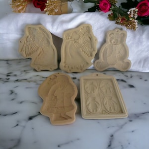 vintage Brown Bag recipe book & stoneware shortbread cookie mold, flying  angel