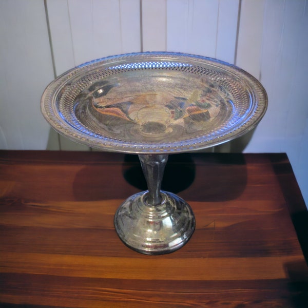 FB Rogers Tarnished Silverplate Pedestal Candy Dish, Nut Dish, Bon Bon Dish, Number 1902