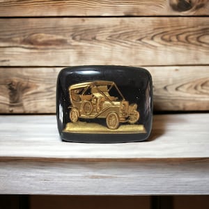 Vintage Black and Gold Intaglio with Ford Model A Roadster