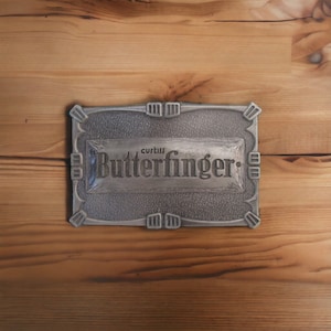 Vintage Curtiss Butterfinger Belt Buckle, Pewter Belt Buckle