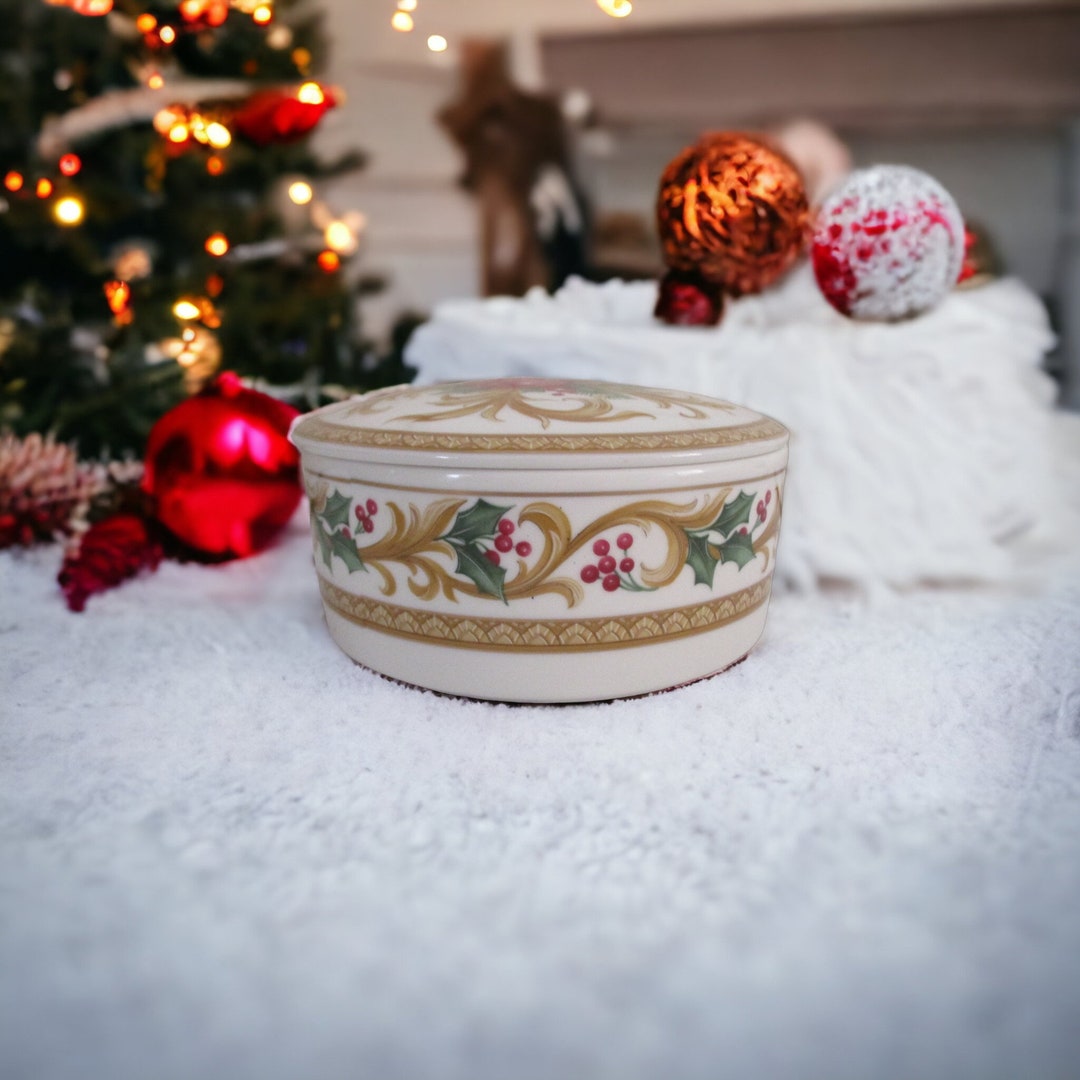Vintage Christmas Candy Dish Mikasa Holiday Orchard Lidded Candy Dish