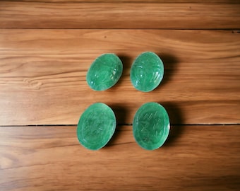 Vintage Jade Matrix Scarab Glass Cabochon 16mm Set of 4
