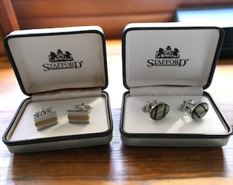Stainless Steel Cufflinks by Stafford, Rectangle Silver and Gold, Oval Silver and Black