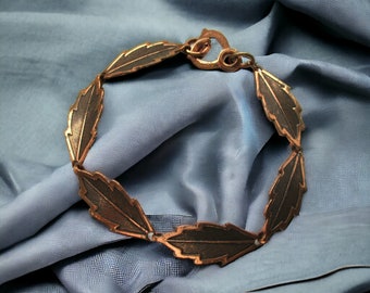 Vintage Copper Leaf Link Bracelet