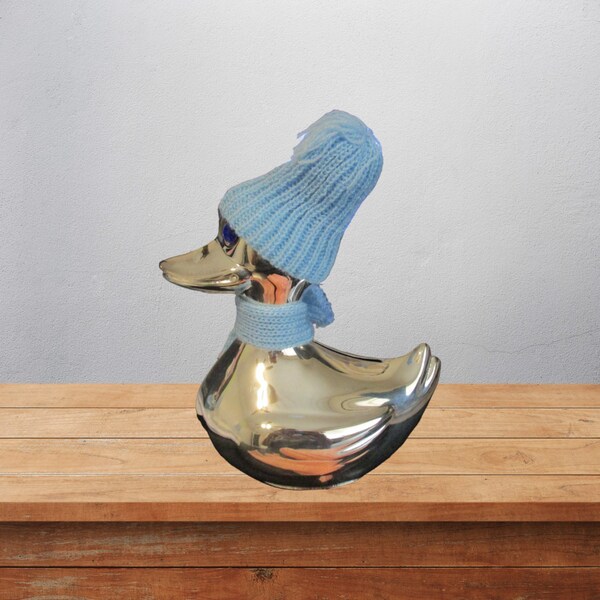 Vintage Silverplate Duck Coin Bank by Leonard Silver, Includes Hat, Scarf and Key in Original Box