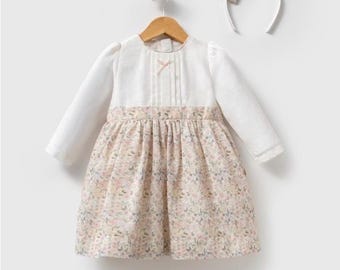 Toddler Girl Floral Cotton Dress with Headband, Vintage Style